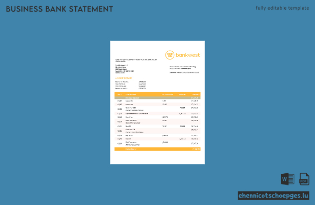 Bankwest Geschäftskontoauszug – Beispielvorschau (Word und PDF)